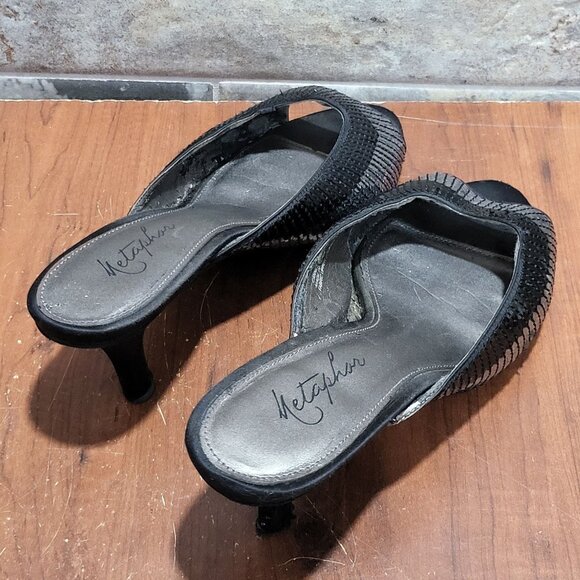 Metaphor Womens Open Toe Heel Shoes Size 8.5 Black Silver Sequins - Picture 4 of 12